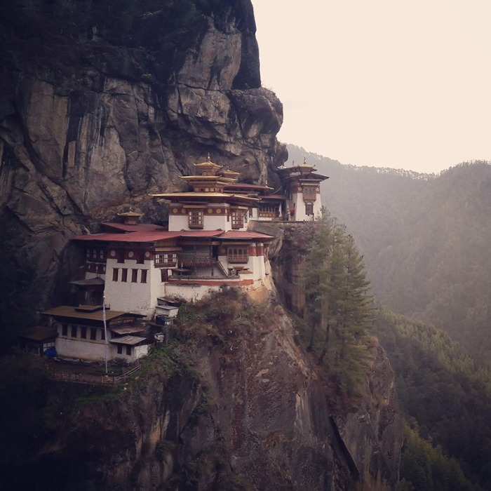 Tigers Nest Monastery clinging to the side of a steep cliff